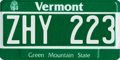 VT license plate ZHY223