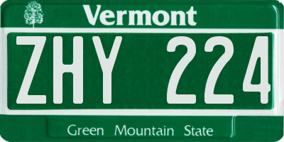 VT license plate ZHY224