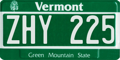 VT license plate ZHY225