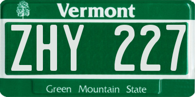 VT license plate ZHY227