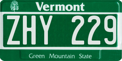 VT license plate ZHY229