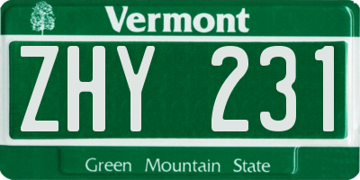 VT license plate ZHY231