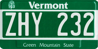 VT license plate ZHY232