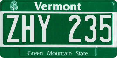 VT license plate ZHY235