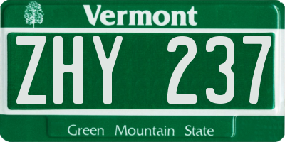 VT license plate ZHY237