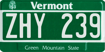 VT license plate ZHY239