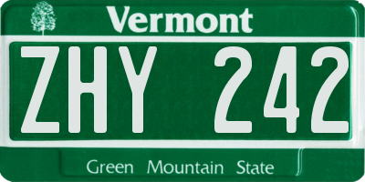 VT license plate ZHY242