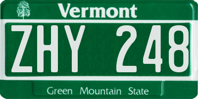 VT license plate ZHY248