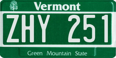 VT license plate ZHY251