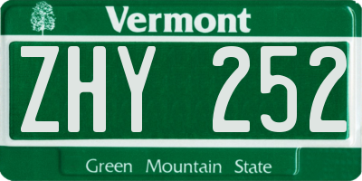 VT license plate ZHY252