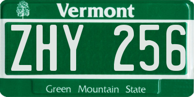 VT license plate ZHY256