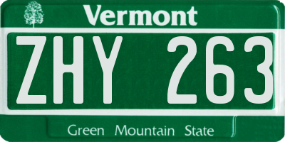 VT license plate ZHY263