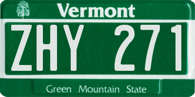 VT license plate ZHY271