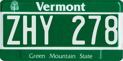 VT license plate ZHY278