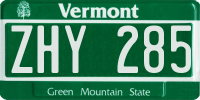 VT license plate ZHY285