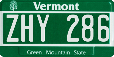 VT license plate ZHY286