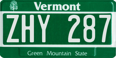 VT license plate ZHY287