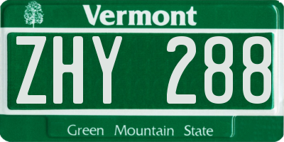 VT license plate ZHY288