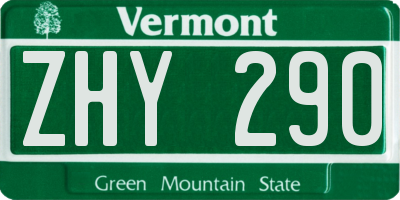 VT license plate ZHY290