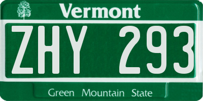 VT license plate ZHY293