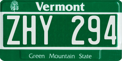 VT license plate ZHY294