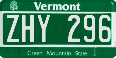 VT license plate ZHY296