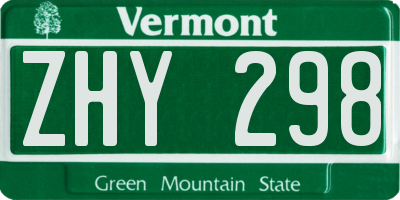 VT license plate ZHY298