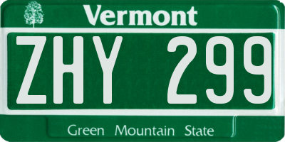 VT license plate ZHY299
