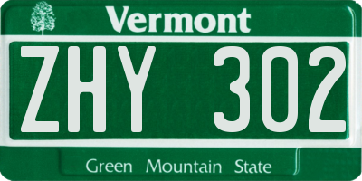 VT license plate ZHY302