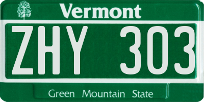 VT license plate ZHY303
