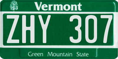 VT license plate ZHY307