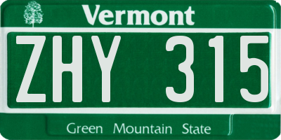 VT license plate ZHY315