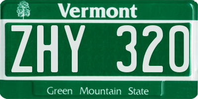 VT license plate ZHY320