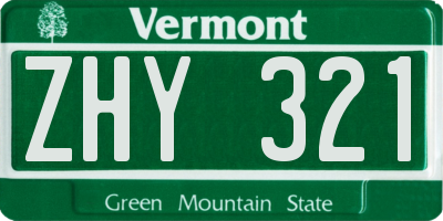 VT license plate ZHY321