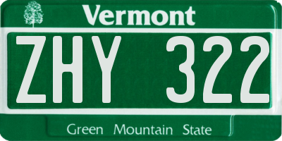 VT license plate ZHY322