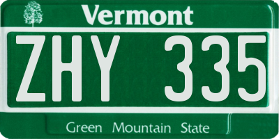 VT license plate ZHY335