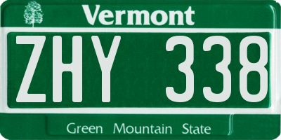 VT license plate ZHY338