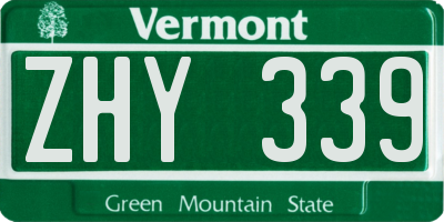 VT license plate ZHY339