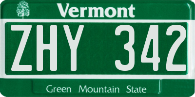 VT license plate ZHY342
