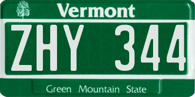 VT license plate ZHY344