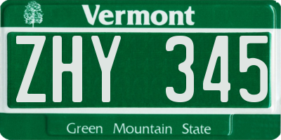 VT license plate ZHY345