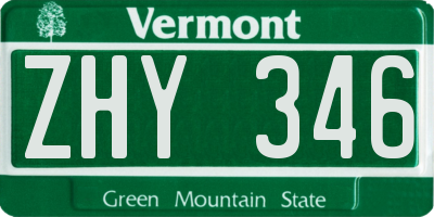 VT license plate ZHY346