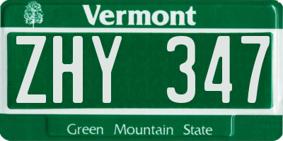 VT license plate ZHY347