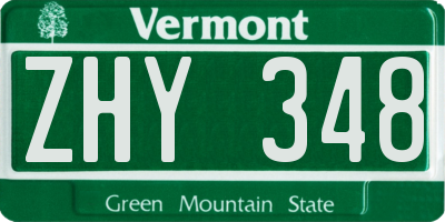 VT license plate ZHY348