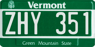 VT license plate ZHY351
