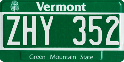 VT license plate ZHY352