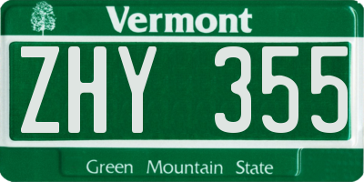 VT license plate ZHY355