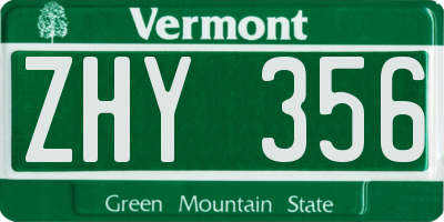 VT license plate ZHY356