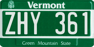VT license plate ZHY361