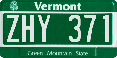 VT license plate ZHY371